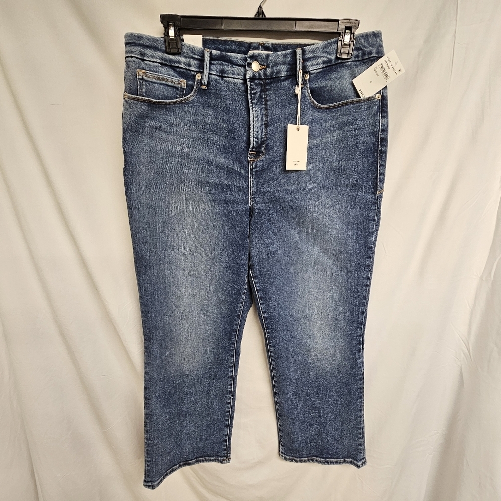Good American Women’s Blue Good Petite Straight Leg Mid Rise Denim Jeans Size 18